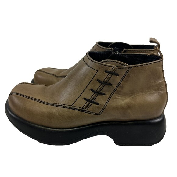 Dansko Vintage Platform Bootie Brown Tan Leather Laces Side Zip Womens 37 US 6.5 - Picture 1 of 14